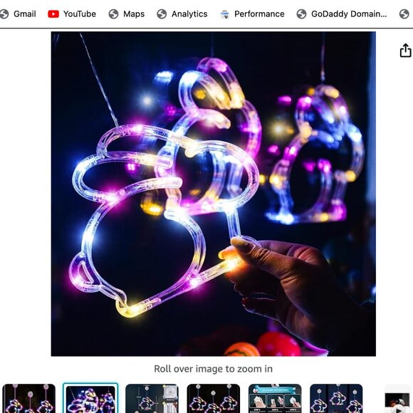 Bunny Shaped Multicolor Battery Operated Hanging String Lights with Suction Cup, - Picture 2 of 7